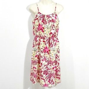 Banana Republic Silk Floral Dress Pink, Yellow, Cream & Gray